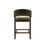 Set of 3 Walnut & Olive Green Velvet Curved Kitchen Stools with Backs - Owen