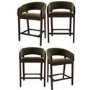 Set of 4 Walnut & Olive Green Velvet Curved Kitchen Stools with Backs - Owen