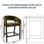 Set of 4 Walnut & Olive Green Velvet Curved Kitchen Stools with Backs - Owen