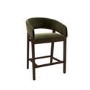 Set of 4 Walnut & Olive Green Velvet Curved Kitchen Stools with Backs - Owen
