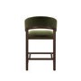 Set of 4 Walnut & Olive Green Velvet Curved Kitchen Stools with Backs - Owen