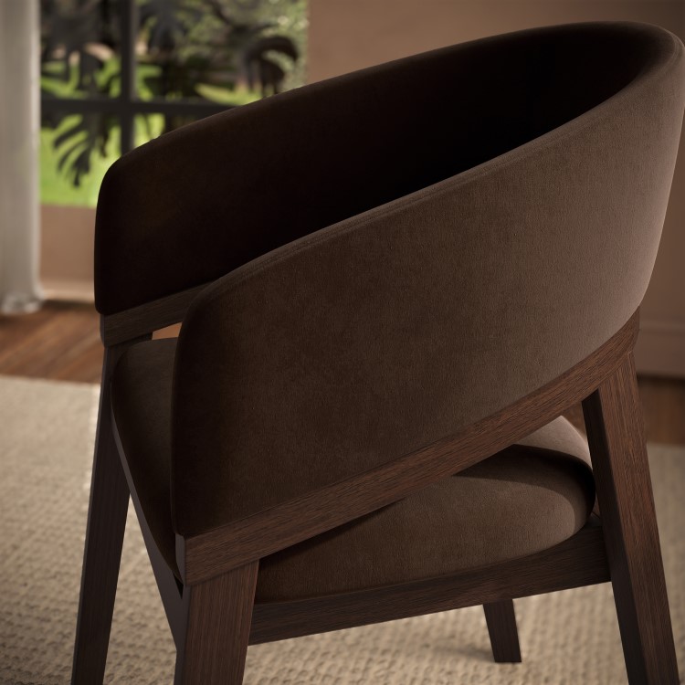 Set of 2 Walnut & Brown Velvet Curved Dining Chairs - Owen
