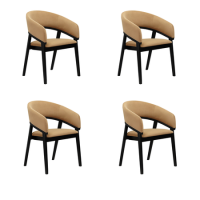 Set of 4 Black and Brown Velvet Curved Dining Chairs - Owen