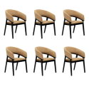 BUN/OWE007/99194 Set of 6 Black and Brown Velvet Curved Dining Chairs - Owen