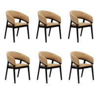 Set of 6 Black and Brown Velvet Curved Dining Chairs - Owen