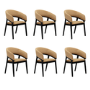 Set of 6 Black and Brown Velvet Curved Dining Chairs - Owen