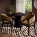 BUN/OWE008/99900 Round Black Dining Table Set with 4 Brown Velvet Chairs - Seats 4 - Owen