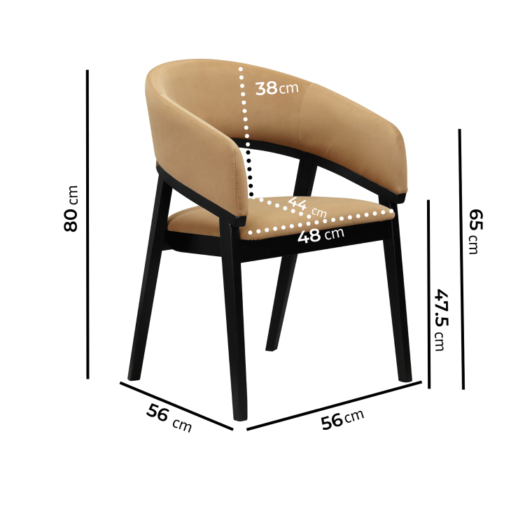 Round Black Dining Table Set with 4 Brown Velvet Chairs - Seats 4 - Owen