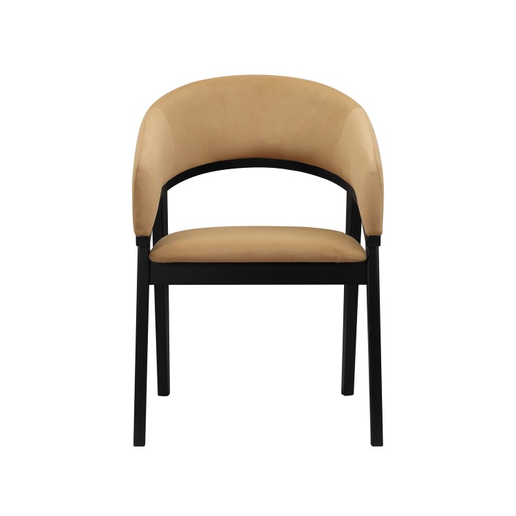 Round Black Dining Table Set with 4 Brown Velvet Chairs - Seats 4 - Owen