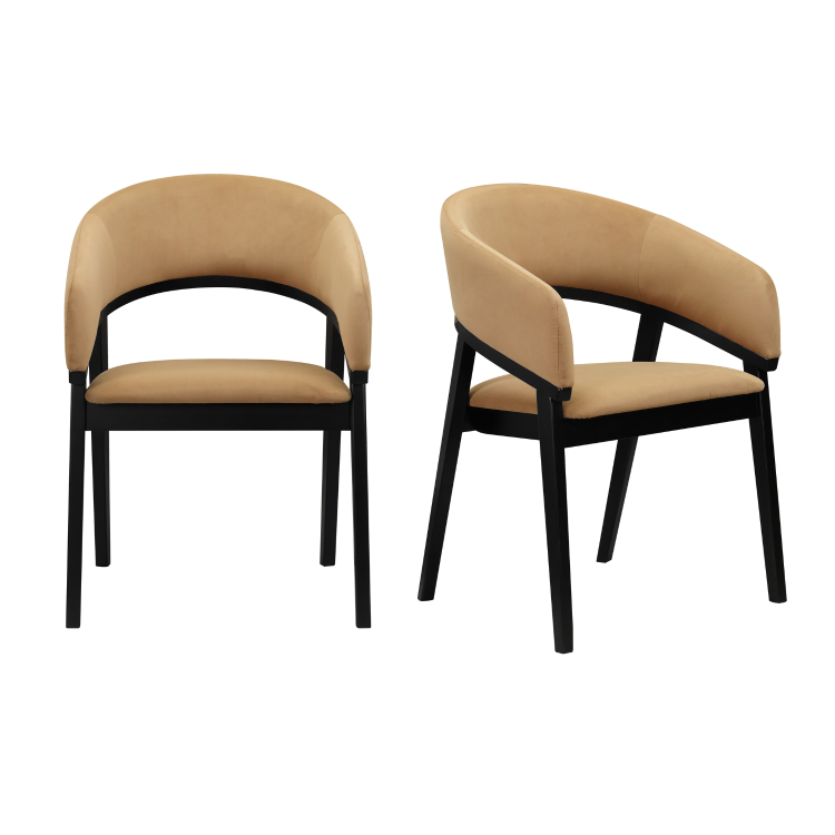 Set of 6 Black and Brown Velvet Curved Dining Chairs - Owen