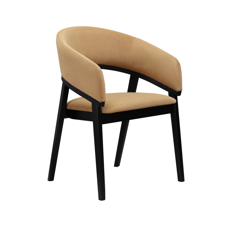 Round Black Dining Table Set with 4 Brown Velvet Chairs - Seats 4 - Owen