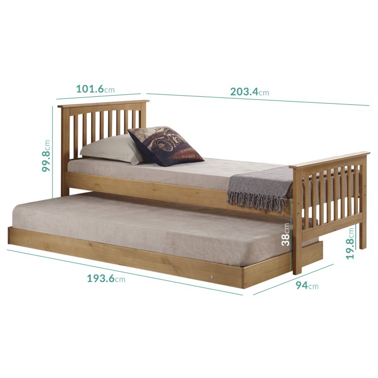 Oxford Single Guest Bed in Pine - Trundle Bed Included