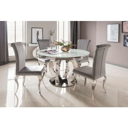 Orion Round Dining Mirrored Table With 4 Velvet Chairs In