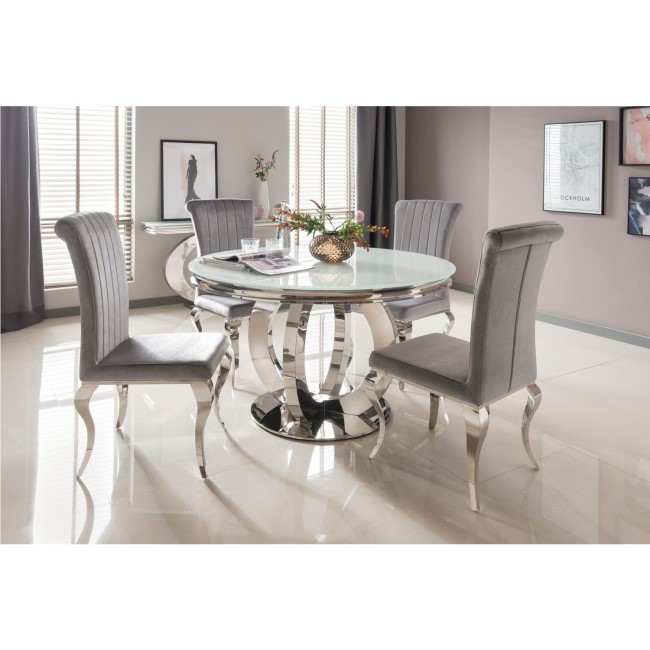Orion Round Dining Mirrored Table with 4 Velvet Dining Chairs in Velvet