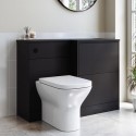 BUN/PALB600/92704 1100mm Black Right Hand Toilet and Sink Unit with Square Toilet and Matt Black Push Button - Palma