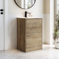500mm Wood Effect Freestanding Vanity Unit with Basin - Palma