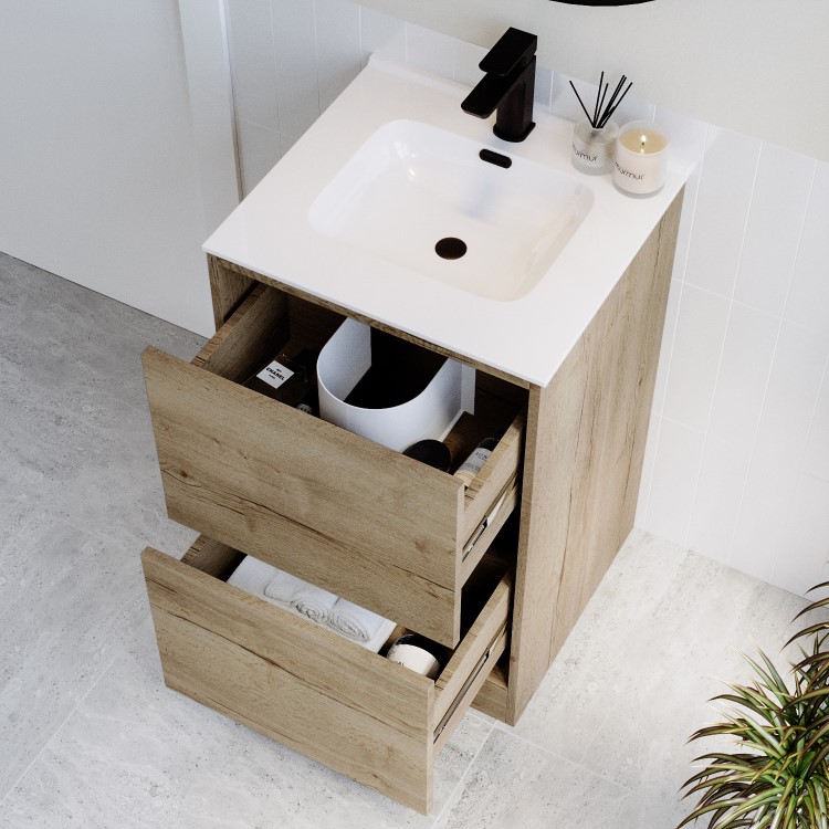 500mm Wood Effect Freestanding Vanity Unit with Basin - Palma