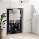 BUN/PALWH/91068 Wall Hung Rimless Toilet with Soft Close Seat, Chrome Pneumatic Flush Plate, 820mm Frame & Cistern – Palma