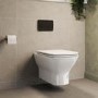 Wall Hung Rimless Toilet with Soft Close Seat, Matt Black Pneumatic Flush Plate, 820mm Frame & Cistern – Palma