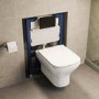 Wall Hung Rimless Toilet with Soft Close Seat, Matt Black Pneumatic Flush Plate, 820mm Frame & Cistern – Palma