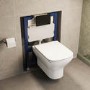 Wall Hung Rimless Toilet with Soft Close Seat, Matt Black Pneumatic Flush Plate, 820mm Frame & Cistern – Palma