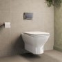 Wall Hung Rimless Toilet with Soft Close Seat, Chrome Pneumatic Flush Plate, 1168mm Frame & Cistern – Palma
