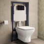 Wall Hung Rimless Toilet with Soft Close Seat, Black Glass Sensor Flush Plate, 1168mm Frame & Cistern – Palma