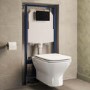 Wall Hung Rimless Toilet with Soft Close Seat, Black Mechanical Flush Plate, 1168mm Frame & Cistern – Palma