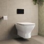 Wall Hung Rimless Toilet with Soft Close Seat, Black Mechanical Flush Plate, 1168mm Frame & Cistern – Palma