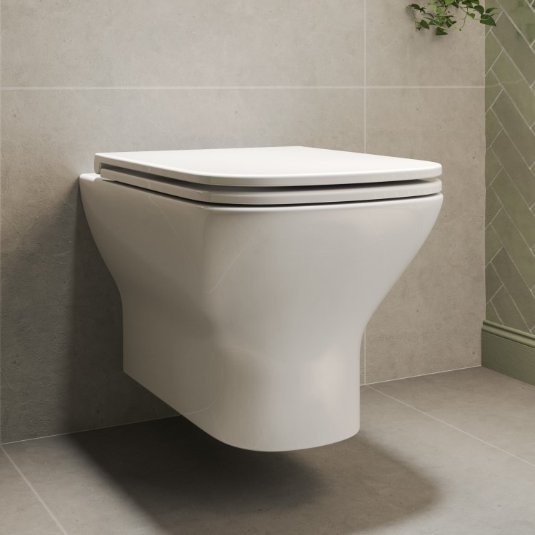 Wall Hung Rimless Toilet with Soft Close Seat, Matt Black Pneumatic Flush Plate, 820mm Frame & Cistern – Palma