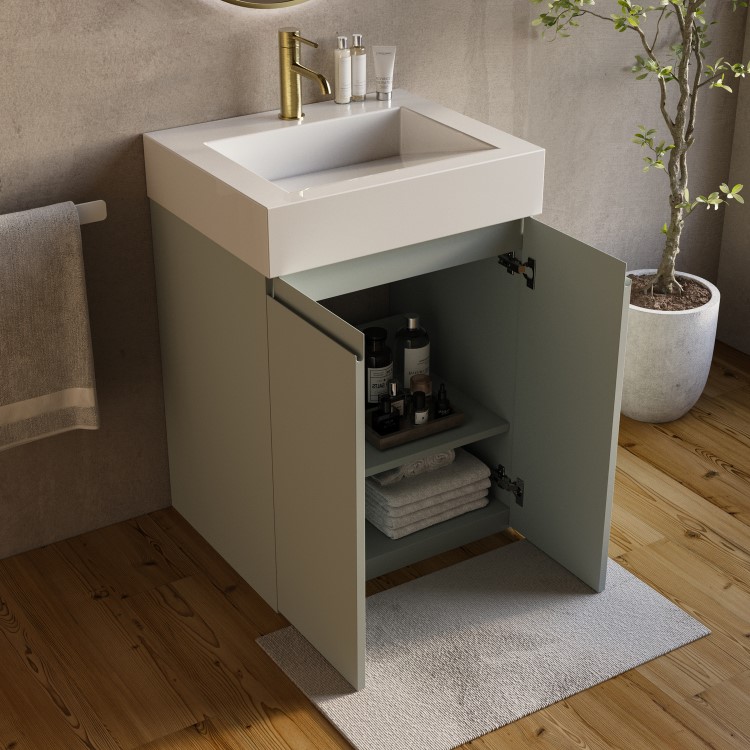 600mm Green Freestanding Vanity Unit with Basin - Panama