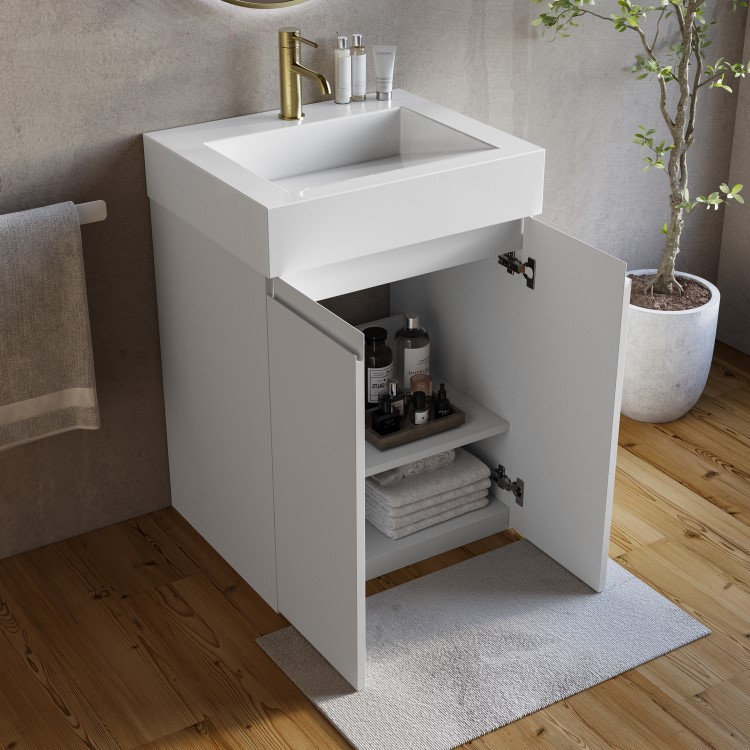 600mm White Freestanding Vanity Unit with Basin - Panama