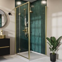 ONLY OPENED - Brushed Brass 8mm Glass Rectangular Hinged Shower Enclosure 1000x800mm - Pavo