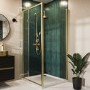 ONLY OPENED - Brushed Brass 8mm Glass Rectangular Hinged Shower Enclosure 1000x800mm - Pavo