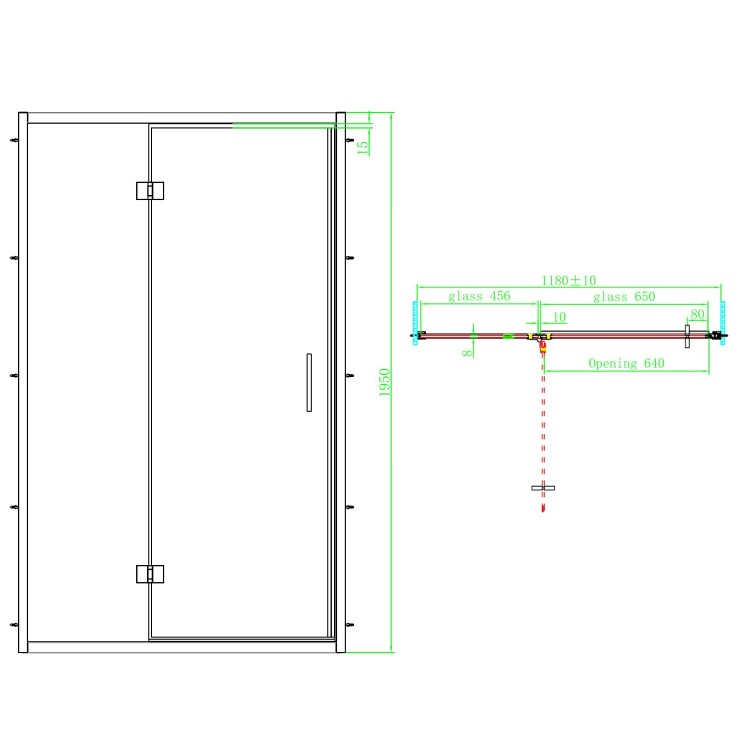 GRADE A1 - Black 1200mm Hinged Shower Door - Pavo