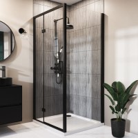 1200x700mm Black 8mm Glass Rectangular Hinged Shower Enclosure - Pavo