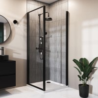 900mm Black 8mm Glass Square Hinged Shower Enclosure - Pavo