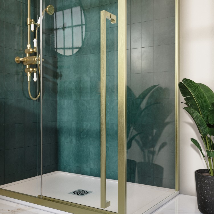 ONLY OPENED - 1200x800mm Brushed Brass 8mm Glass Sliding Shower Enclosure with Extended Handle - Pavo