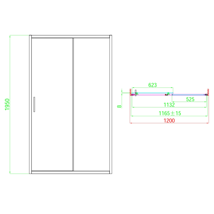 1200mm Brushed Brass Sliding Shower Door 8mm Glass - Pavo