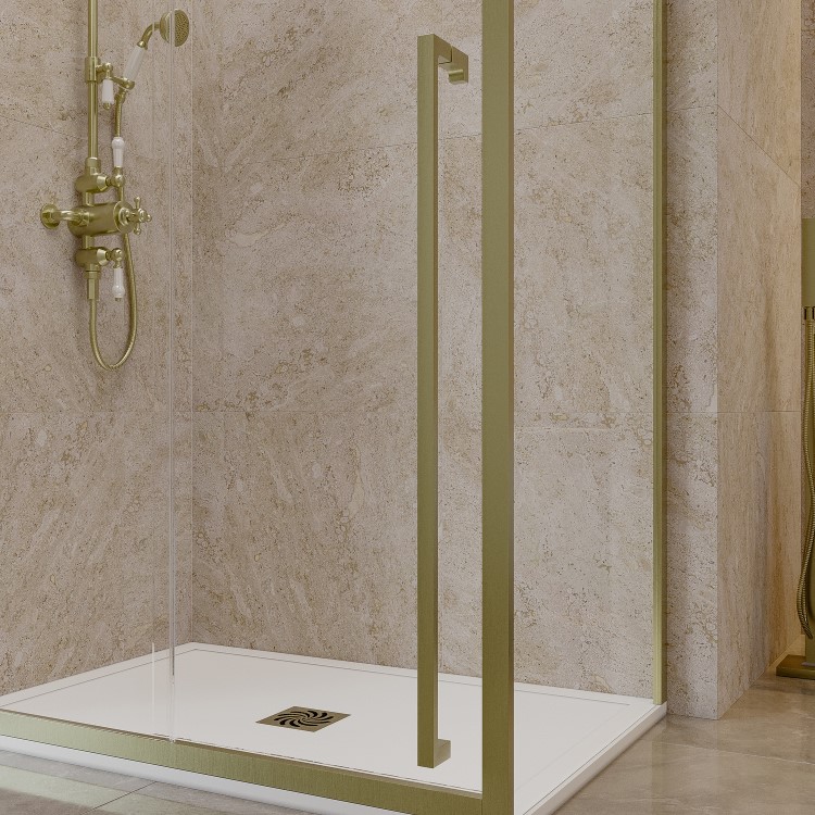 ONLY OPENED - 1200x800mm Brushed Brass 8mm Glass Sliding Shower Enclosure with Extended Handle - Pavo