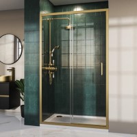 1400mm Brushed Brass Sliding Shower Door 8mm Glass - Pavo