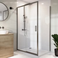 Grade A1 - Gunmetal Grey 8mm Glass Rectangular Sliding Shower Enclosure 1000x800mm - Pavo