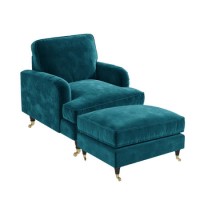 Teal Velvet Armchair and Footstool - Payton Teal Velvet Armchair and Footstool - Payton