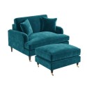 BUN/PAY003/84474 Teal Velvet Love Seat and Footstool - Payton