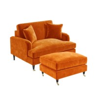 Orange Velvet Love Seat and Footstool - Payton Orange Velvet Love Seat and Footstool - Payton