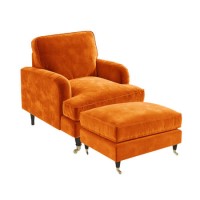 Orange Velvet Armchair and Footstool - Payton Orange Velvet Armchair and Footstool - Payton