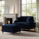 BUN/PAY018/84475 Navy Velvet Love Seat and Footstool - Payton