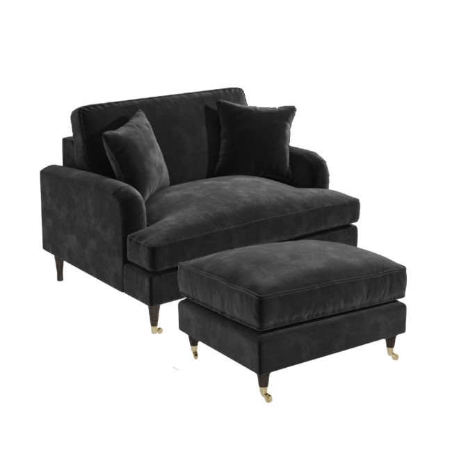 Grey Velvet Loveseat and Footstool - Payton