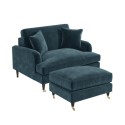 BUN/PAY027/84477 Blue Velvet Love Seat and Footstool - Payton