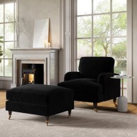 Black Velvet Armchair and Footstool - Payton Black Velvet Armchair and Footstool - Payton